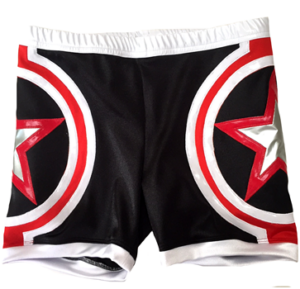 Black red white star wrestling shorts
