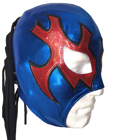Vibrant blue red white wrestling mask