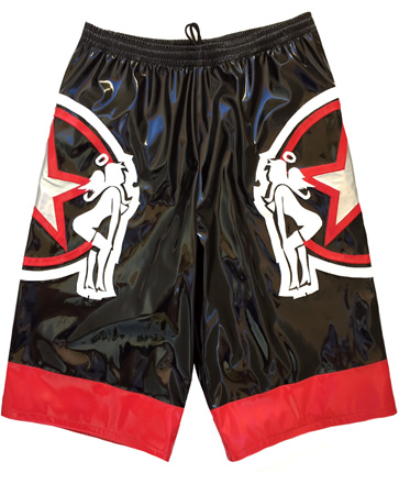 Black red star wrestling baggy shorts