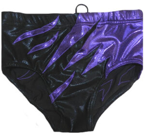 Glossy black purple wrestling trunks