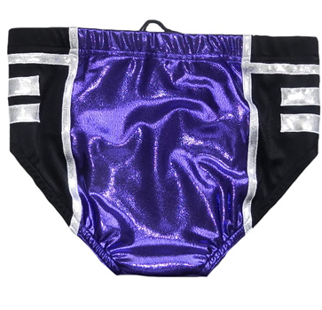 Black silver purple wrestling trunks
