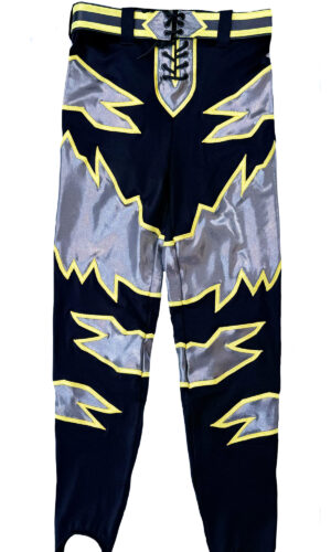 Pro grade wrestling tights Black on gold  lighting design with matching belt