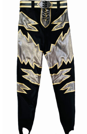Black on silver gold  design with belt wrestling tights