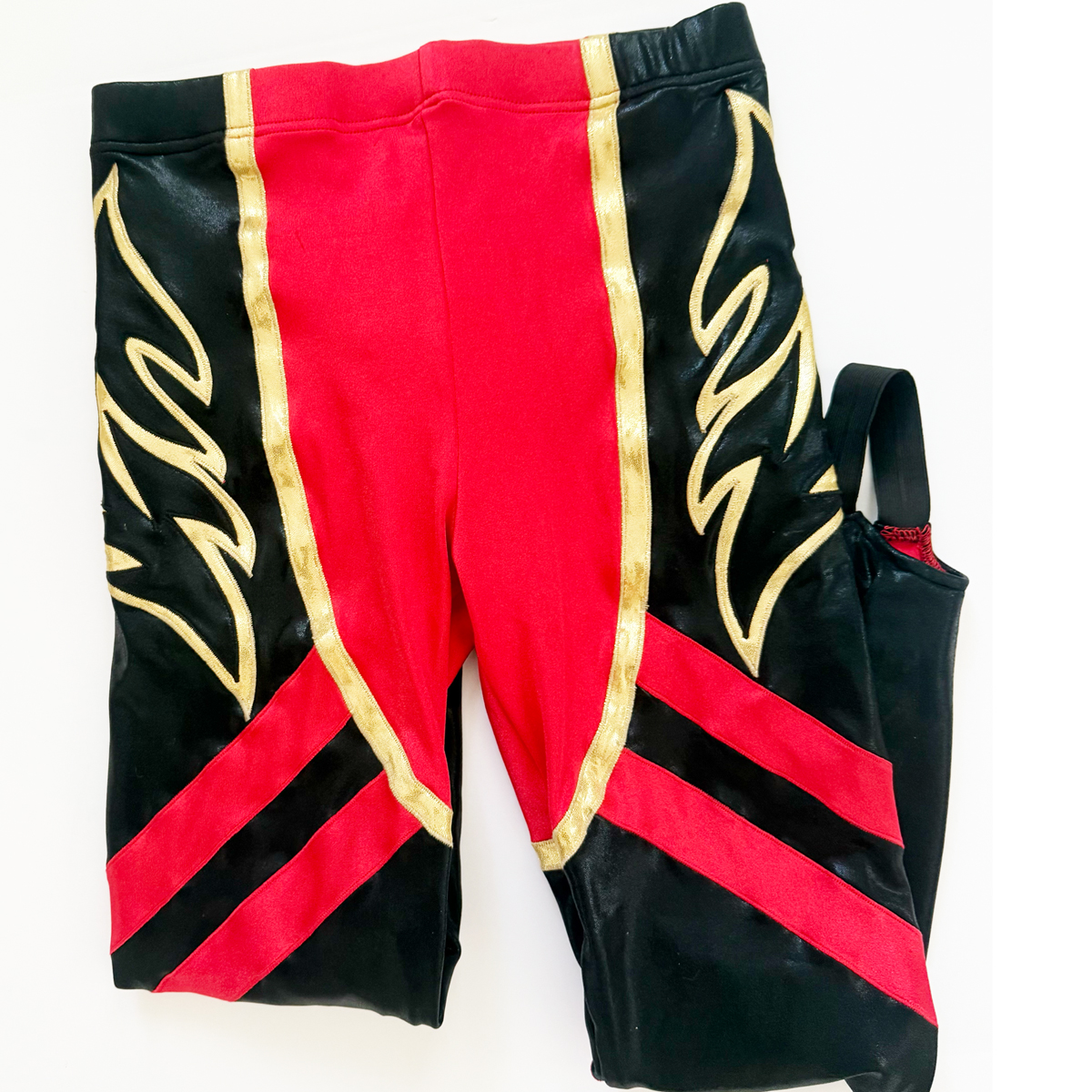 Black red and gold tribal flame pro wrestling tights - Image 3